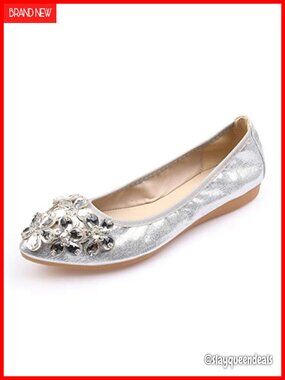 Foldable Ballet Flats Pointed Toe Rhinestone Slip On Flat Shoes